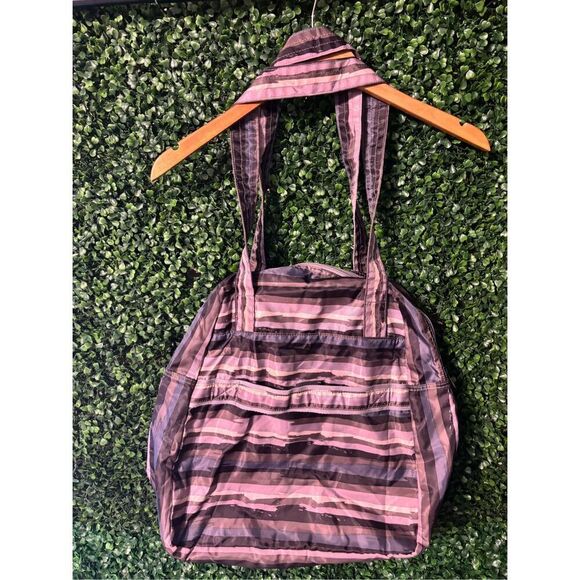 Lug Travel Puddle Jumper Packable Tote Bag Lightweight Purple Gray Striped - Picture 4 of 4